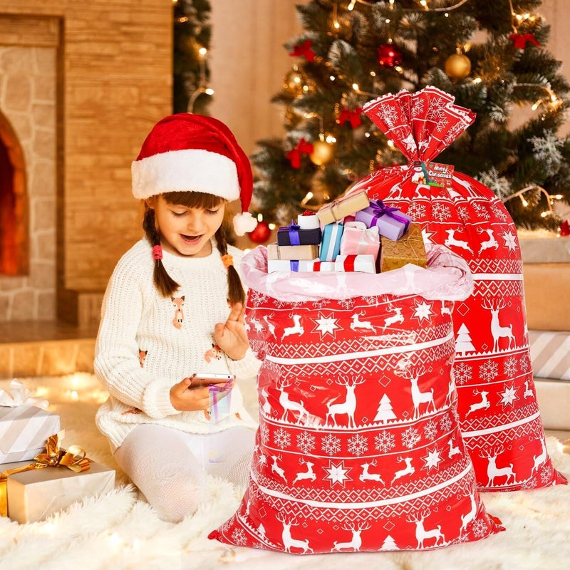 Sofier Large Christmas Gift Bags, Holiday Gift Wrap Jumbo Sacks for Giant Presents Big Xmas Plastic Bags (Reindeer-1pcs-36 * 56) - Image 2